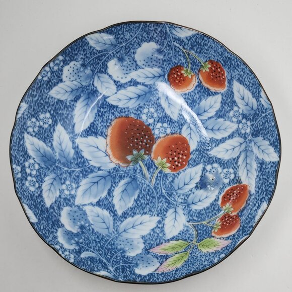 Vintage Andrea by Sadek Bowl Blue Floral Leaf & Strawberry Design - Made in Japa - Picture 2 of 8